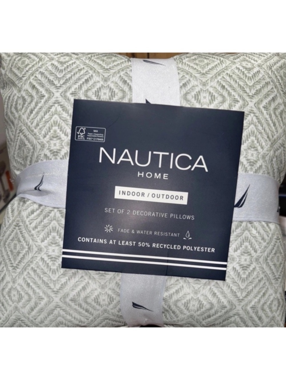 New Nautica Coastal design Indoor Outdoor polyester Front Faux Straw back 18X18